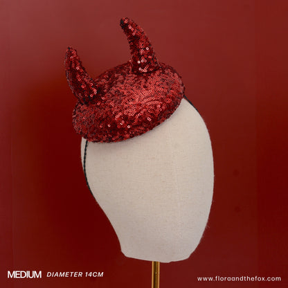 Lillith - Red Devil Sequin Beret Hat Button Fascinator - Devil Costume - Halloween