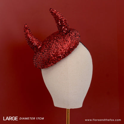 Lillith - Red Devil Sequin Beret Hat Button Fascinator - Devil Costume - Halloween