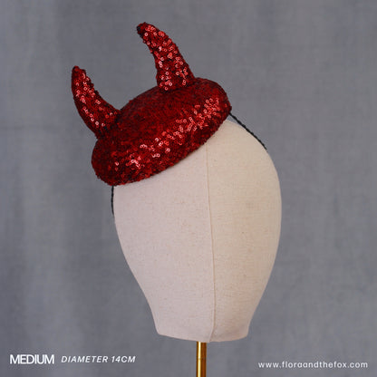 Lillith - Red Devil Sequin Beret Hat Button Fascinator - Devil Costume - Halloween