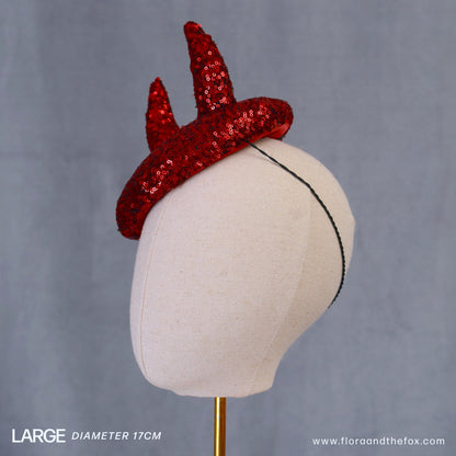 Lillith - Red Devil Sequin Beret Hat Button Fascinator - Devil Costume - Halloween