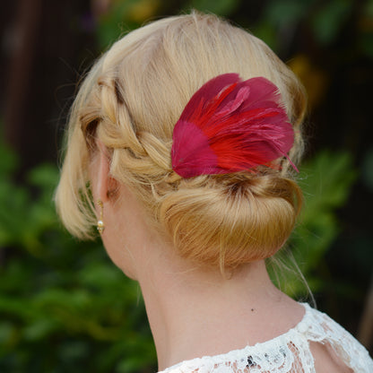 Ruby Red Feather Hair Clip Fascinator No.74