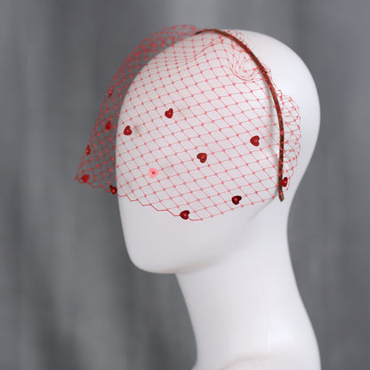 The Love Heart Birdcage Veil in Red