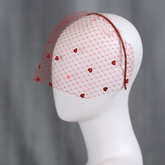 The Love Heart Birdcage Veil in Red
