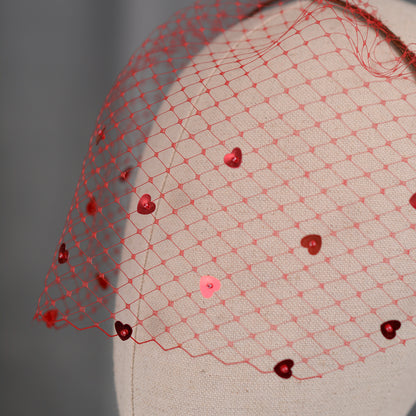 The Love Heart Birdcage Veil in Red