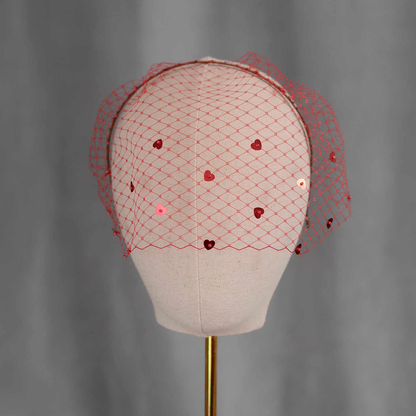 The Love Heart Birdcage Veil in Red