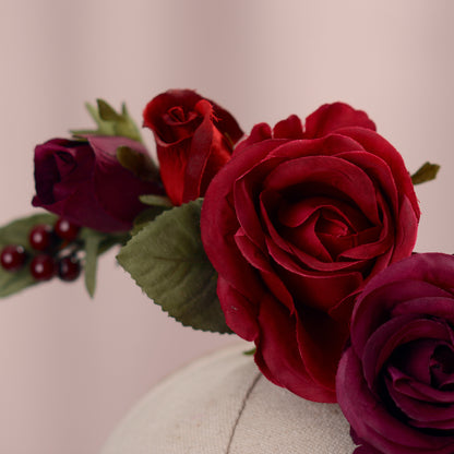 Sculptural Crimson and Plum Roses Headpiece