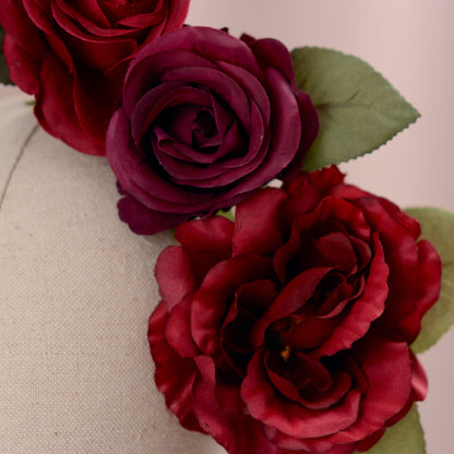 Sculptural Crimson and Plum Roses Headpiece