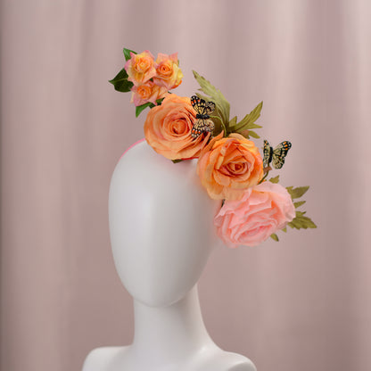 Sculptural Roses Headpiece in Pink and Orange