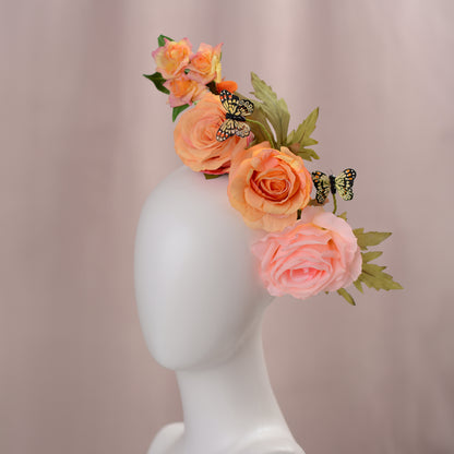 Sculptural Roses Headpiece in Pink and Orange