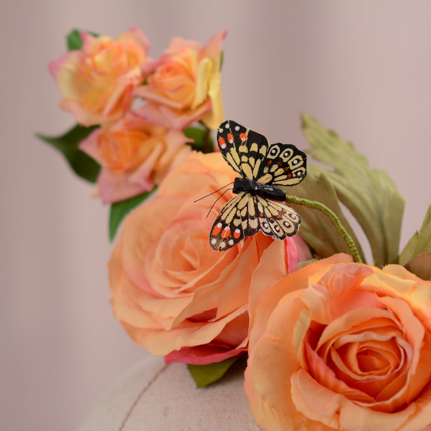 Sculptural Roses Headpiece in Pink and Orange