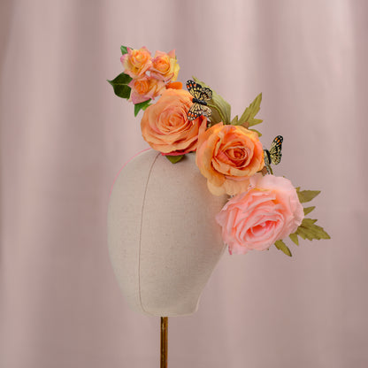 Sculptural Roses Headpiece in Pink and Orange