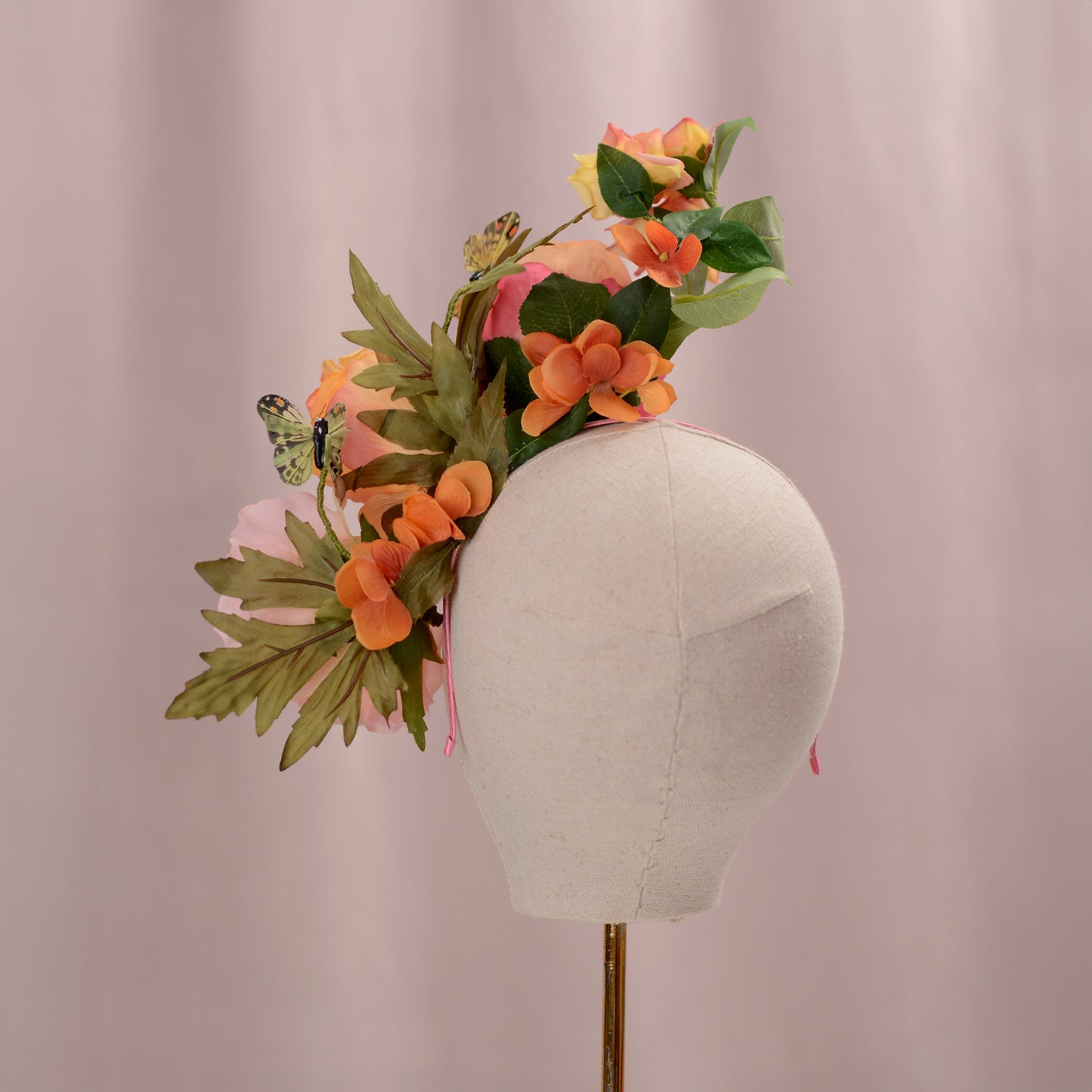 Sculptural Roses Headpiece in Pink and Orange