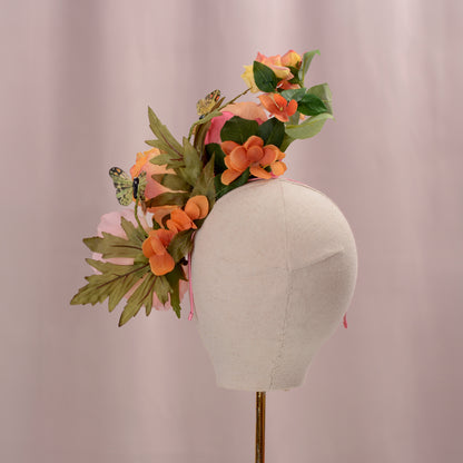 Sculptural Roses Headpiece in Pink and Orange