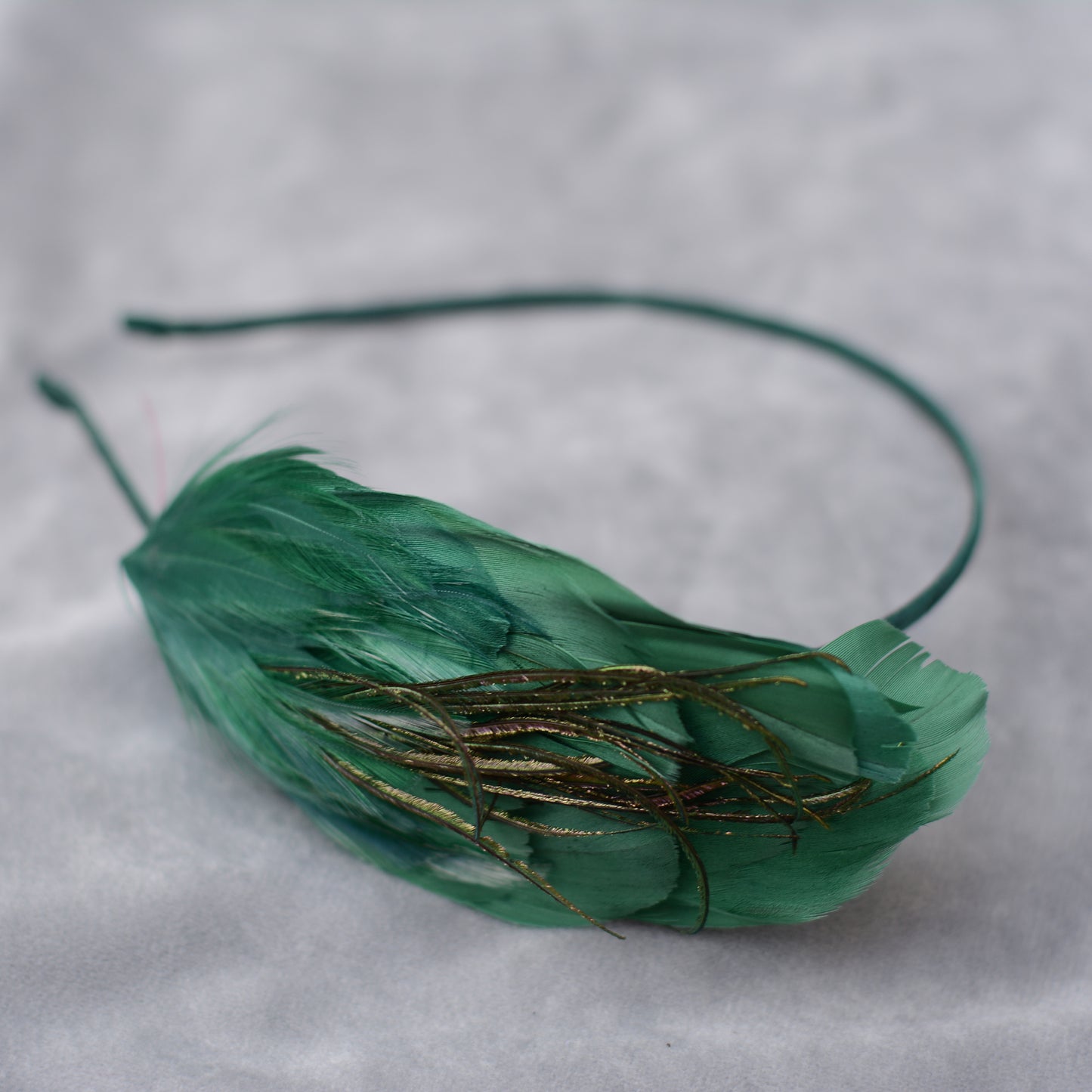 Side Perching Feather Fascinator Headband in Teal, Navy Blue, Plum, Red, Green or Black