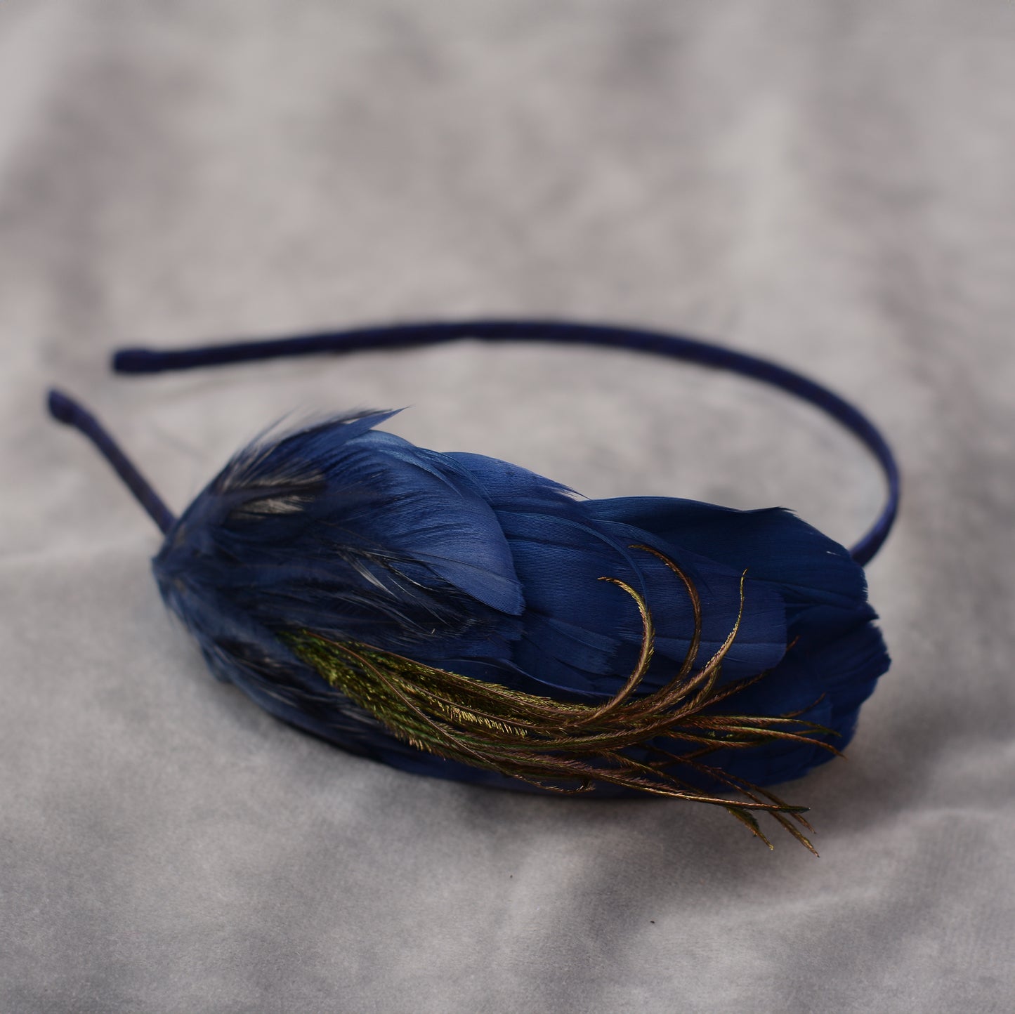 Side Perching Feather Fascinator Headband in Teal, Navy Blue, Plum, Red, Green or Black