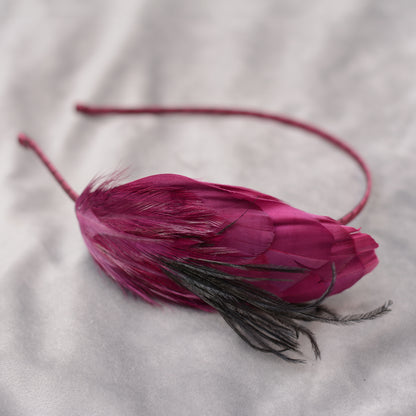 Side Perching Feather Fascinator Headband in Teal, Navy Blue, Plum, Red, Green or Black