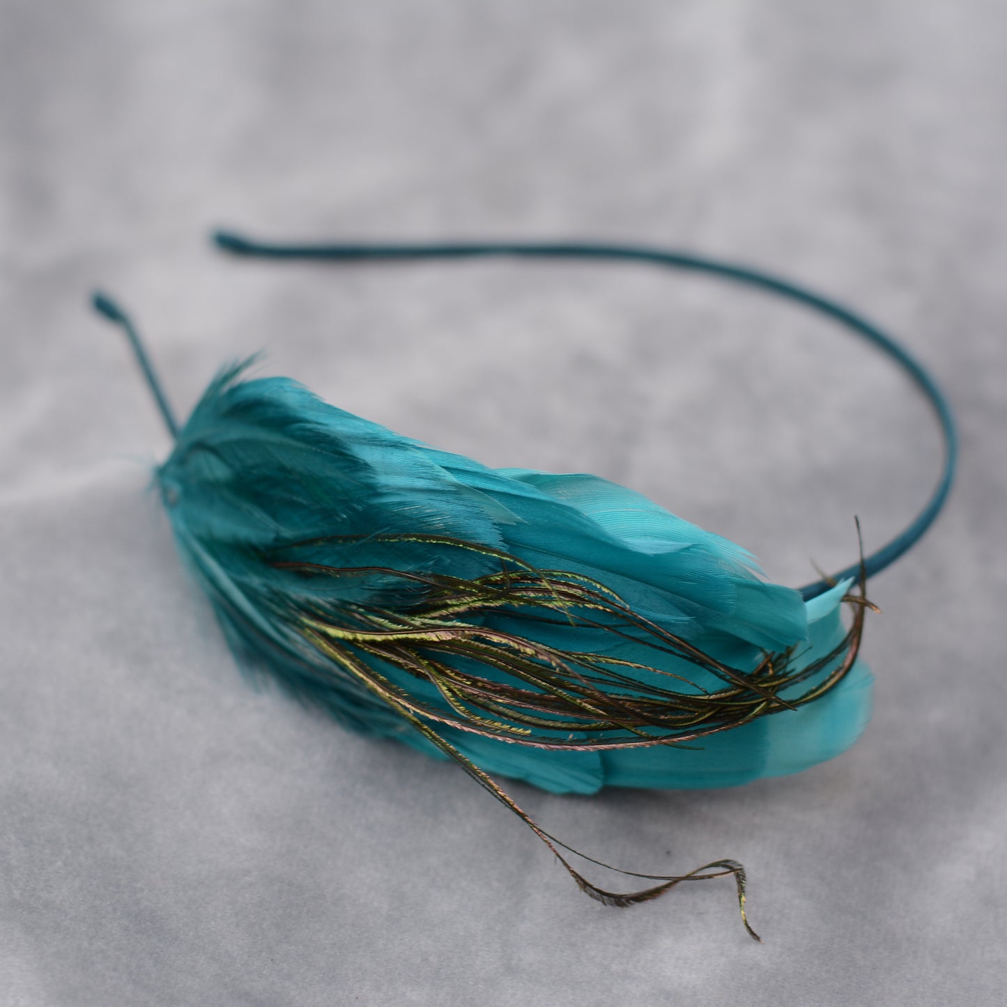 Side Perching Feather Fascinator Headband in Teal, Navy Blue, Plum, Red, Green or Black