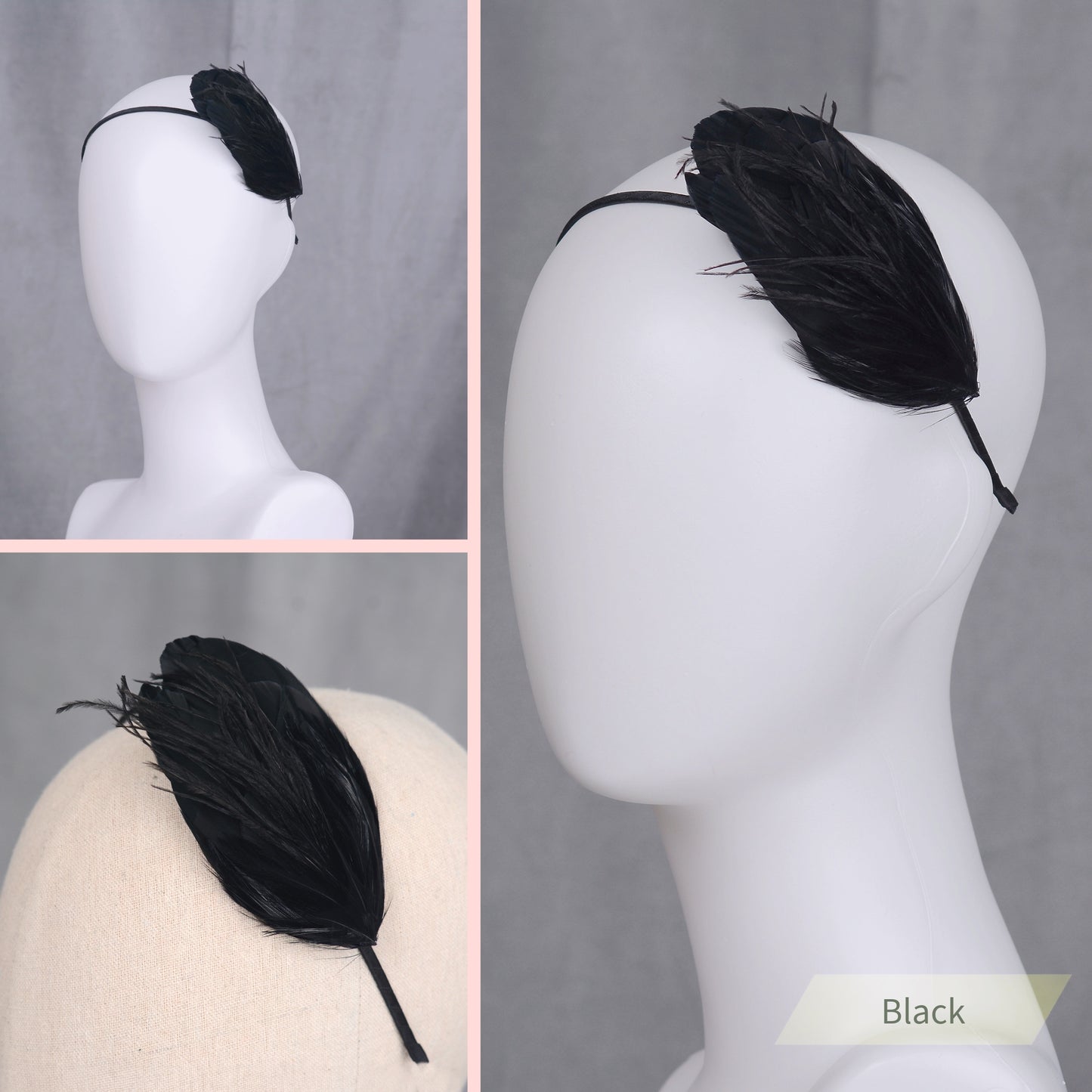Side Perching Feather Fascinator Headband in Teal, Navy Blue, Plum, Red, Green or Black