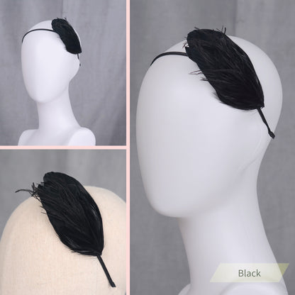 Side Perching Feather Fascinator Headband in Teal, Navy Blue, Plum, Red, Green or Black
