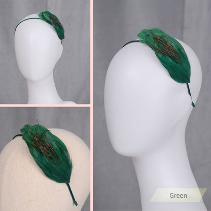 Side Perching Feather Fascinator Headband in Teal, Navy Blue, Plum, Red, Green or Black