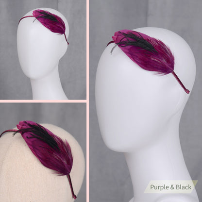 Side Perching Feather Fascinator Headband in Teal, Navy Blue, Plum, Red, Green or Black