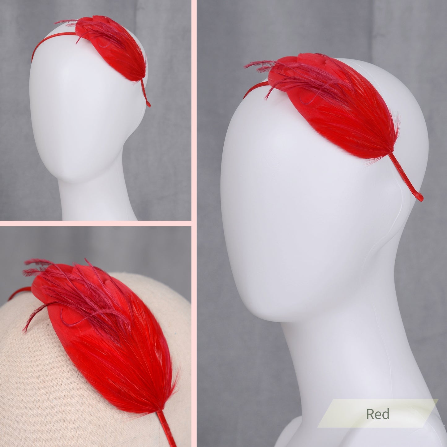 Side Perching Feather Fascinator Headband in Teal, Navy Blue, Plum, Red, Green or Black