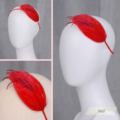Side Perching Feather Fascinator Headband in Teal, Navy Blue, Plum, Red, Green or Black