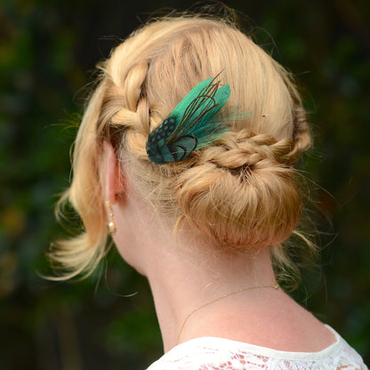 Small Green Feather Hair Clip No.003