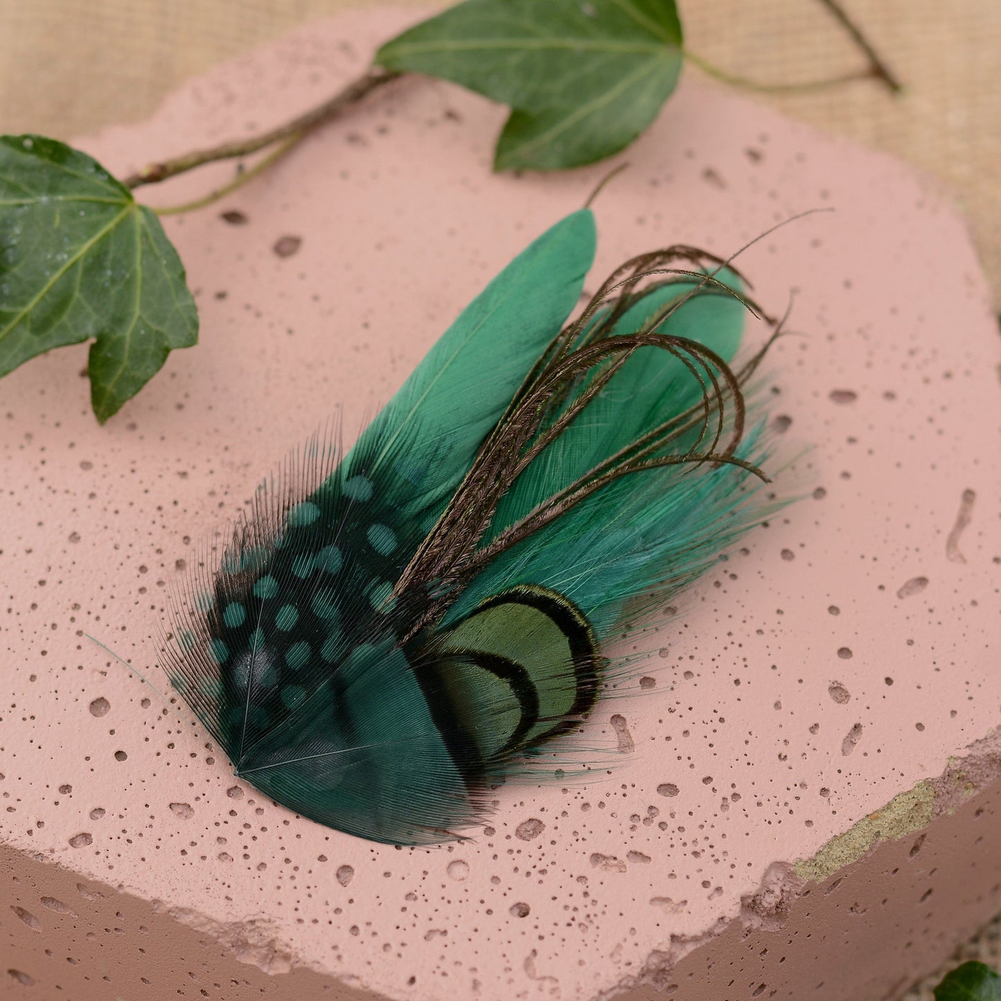Small Green Feather Hair Clip No.003