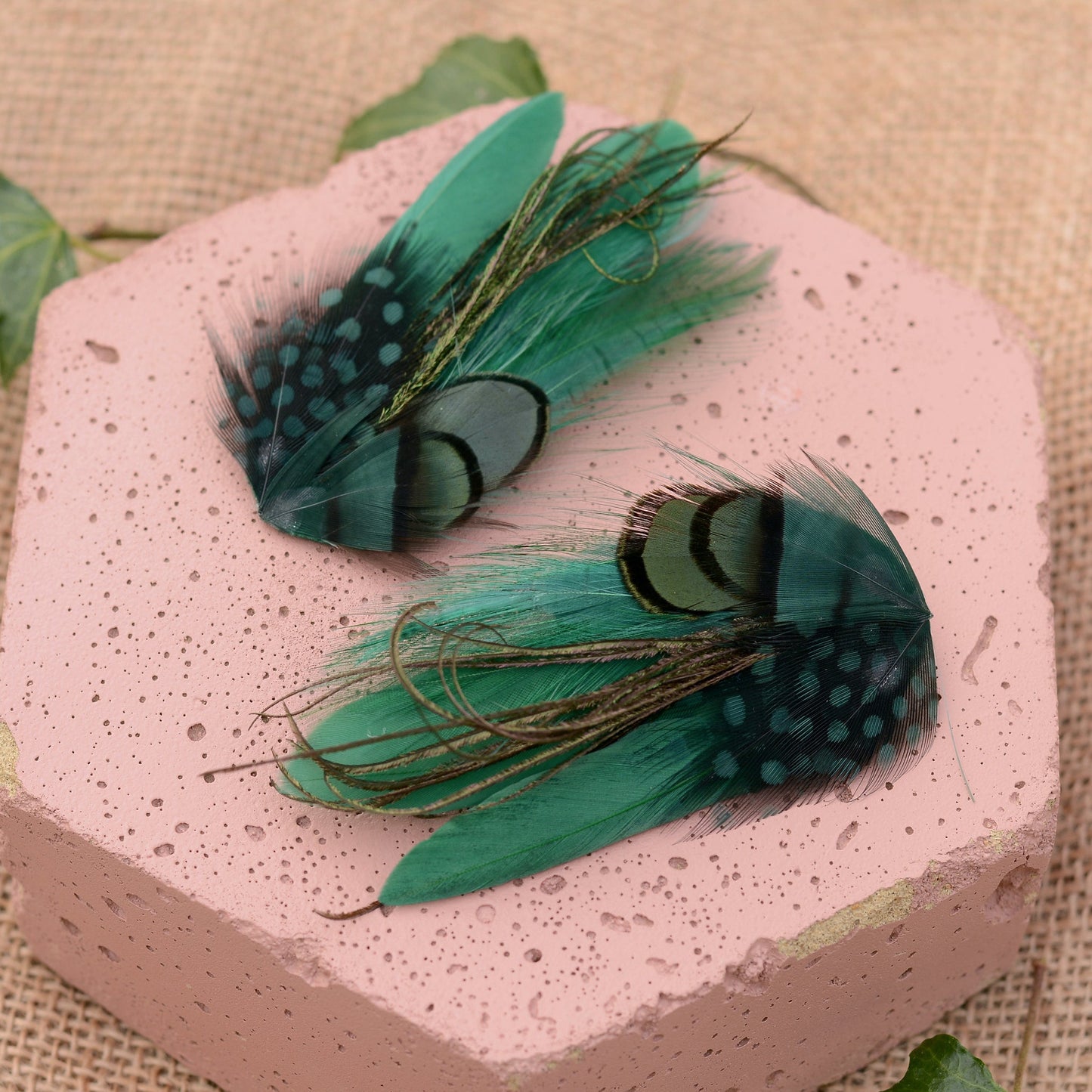 Small Green Feather Hair Clip No.003