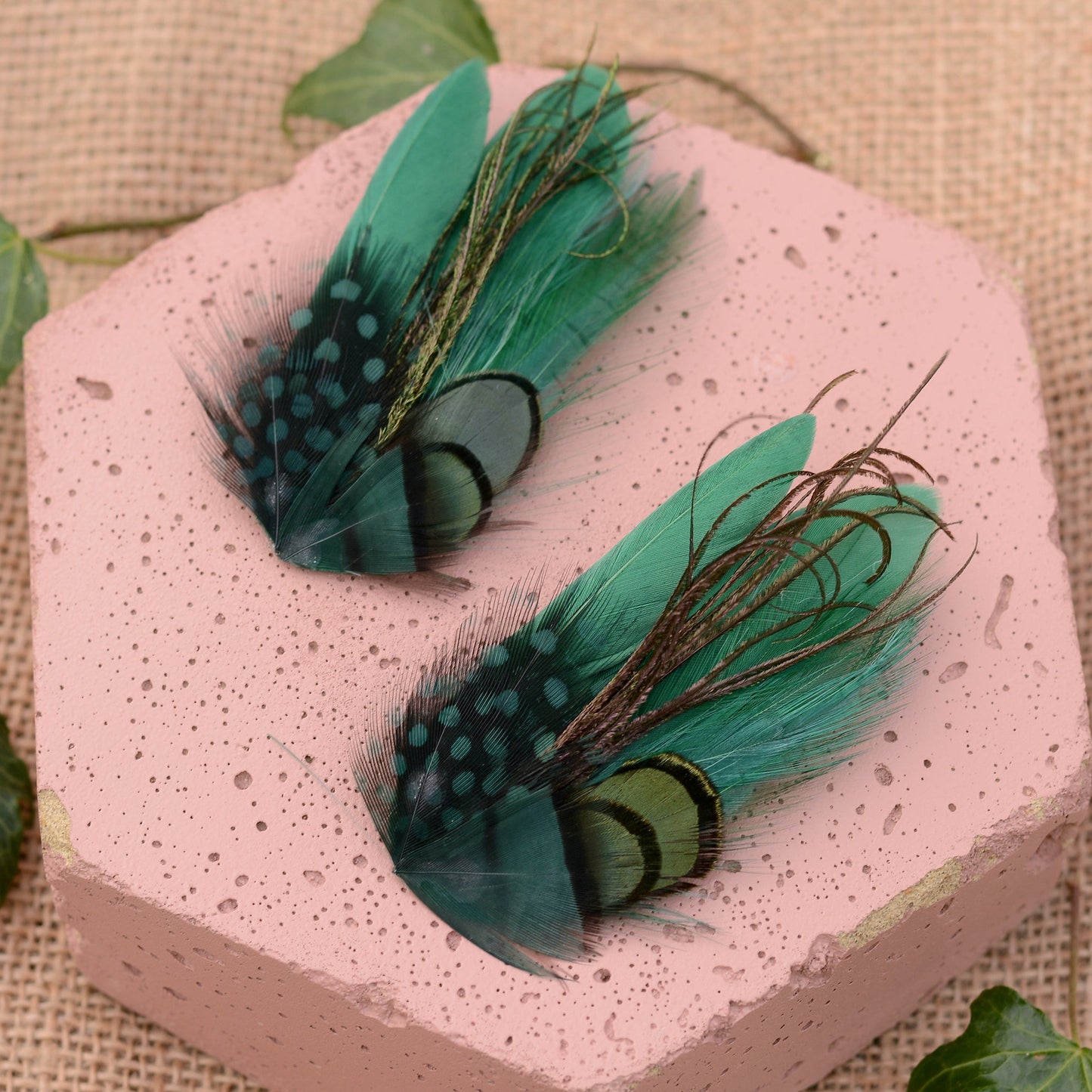 Small Green Feather Hair Clip No.003