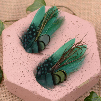 Small Green Feather Hair Clip No.003
