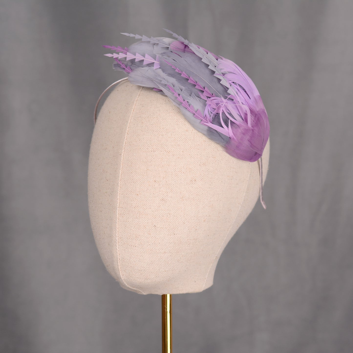 Ombre Grey and Lavender Purple Feather Fascinator Headband No.011