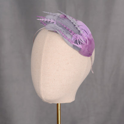 Ombre Grey and Lavender Purple Feather Fascinator Headband No.011