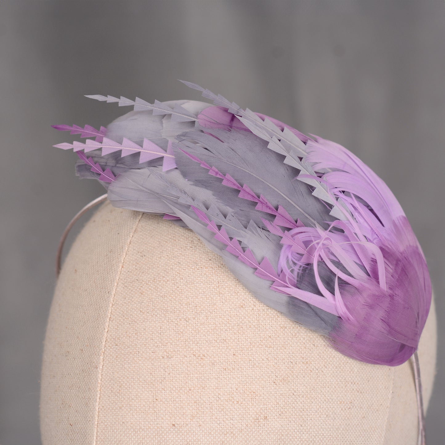 Ombre Grey and Lavender Purple Feather Fascinator Headband No.011