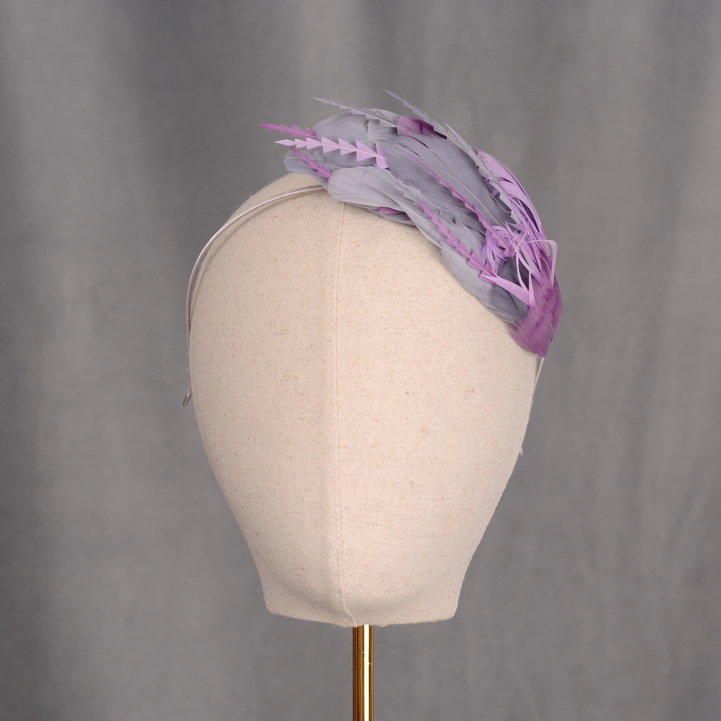 Ombre Grey and Lavender Purple Feather Fascinator Headband No.011