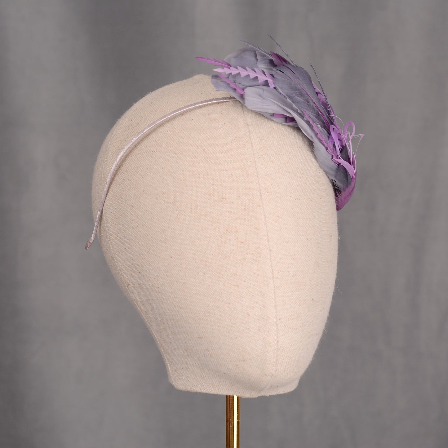 Ombre Grey and Lavender Purple Feather Fascinator Headband No.011