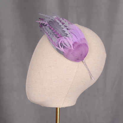 Ombre Grey and Lavender Purple Feather Fascinator Headband No.011