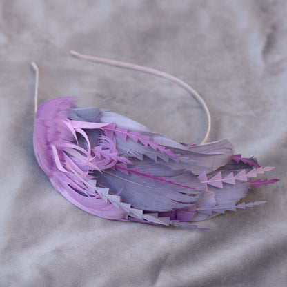 Ombre Grey and Lavender Purple Feather Fascinator Headband No.011