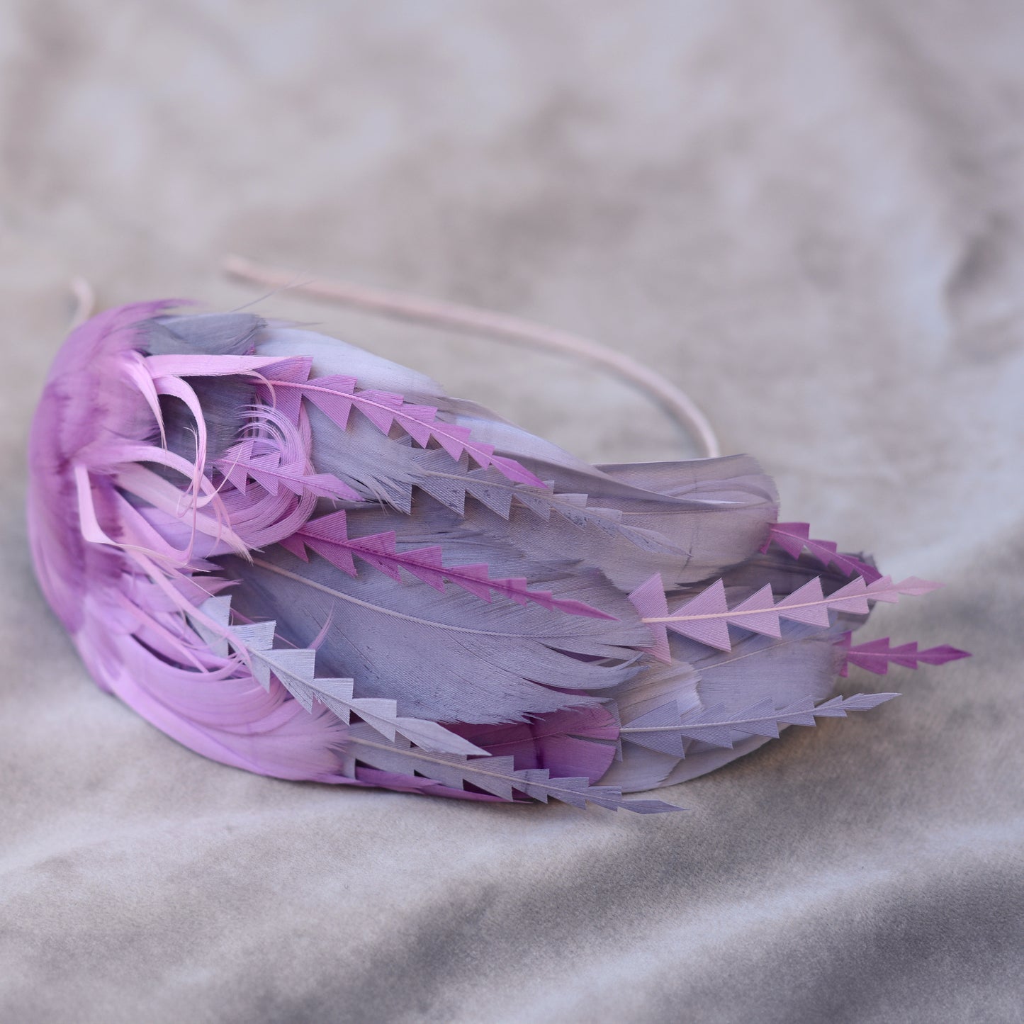 Ombre Grey and Lavender Purple Feather Fascinator Headband No.011