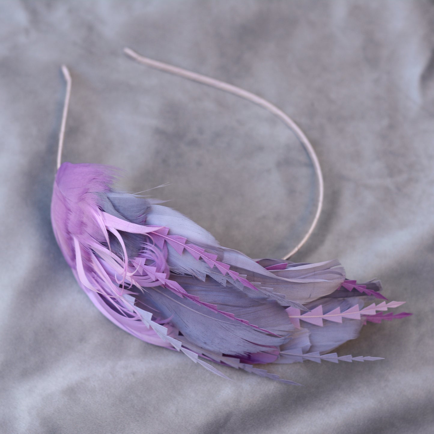 Ombre Grey and Lavender Purple Feather Fascinator Headband No.011