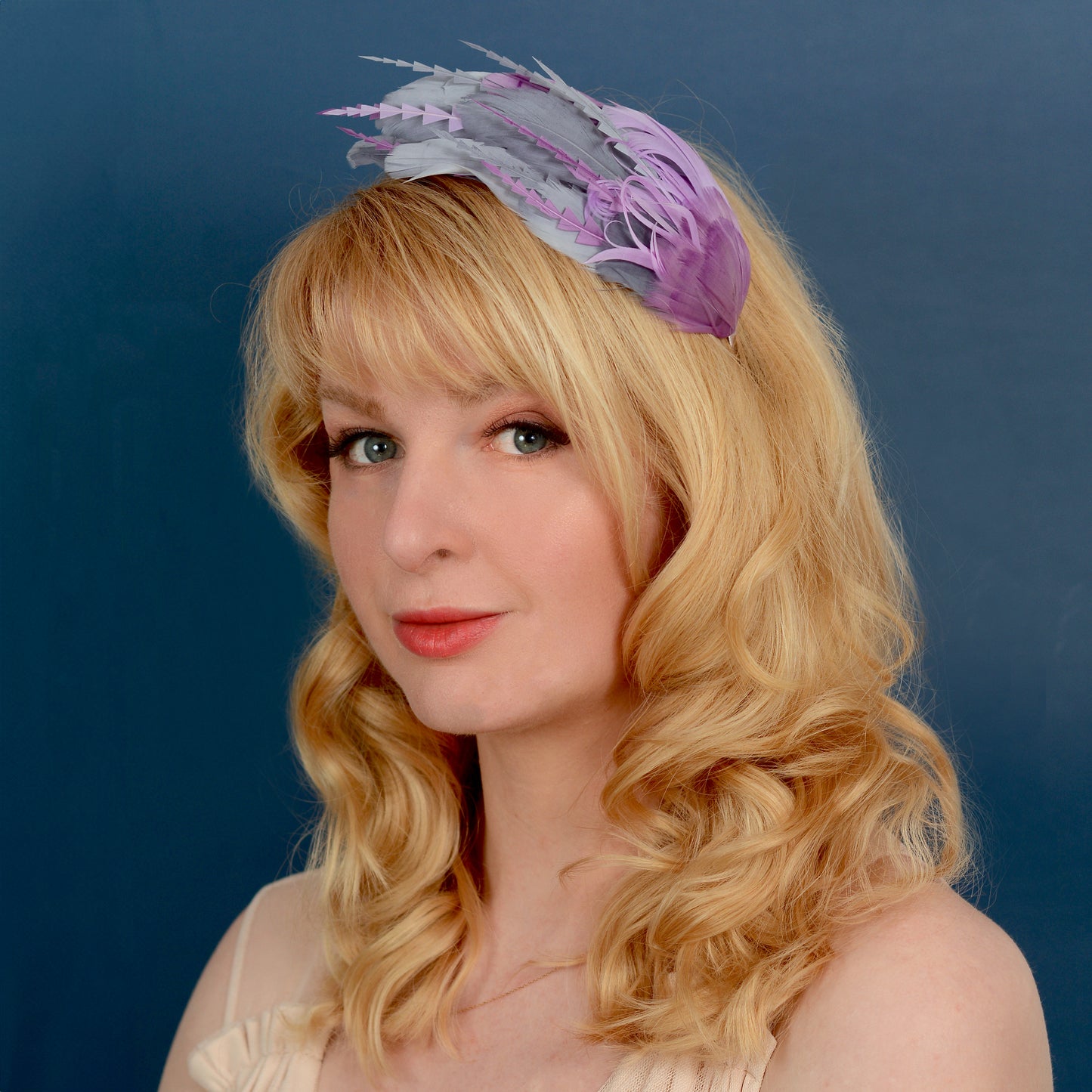 Ombre Grey and Lavender Purple Feather Fascinator Headband No.011