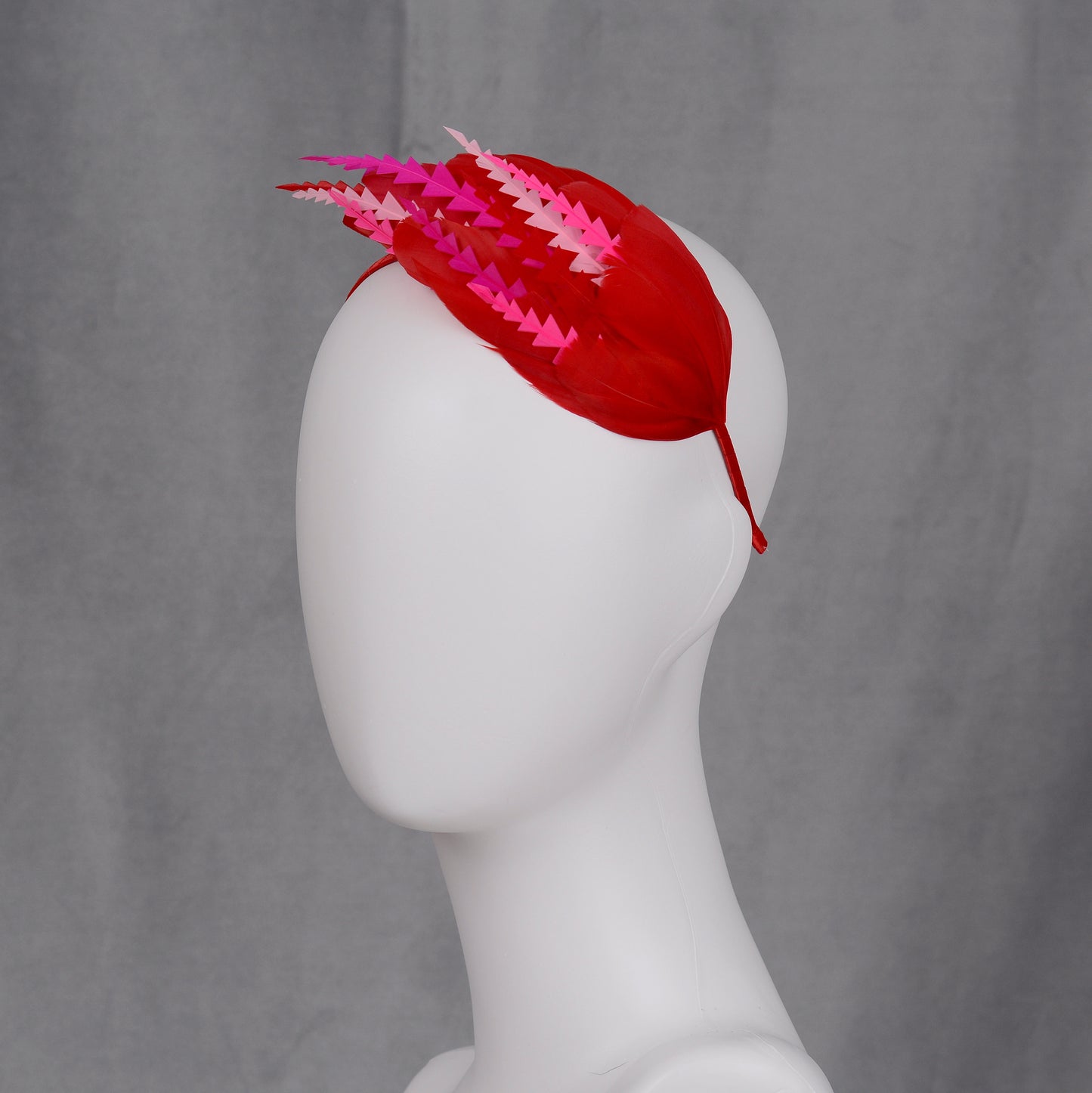 Red and Pink Feather Fascinator Headband No.013
