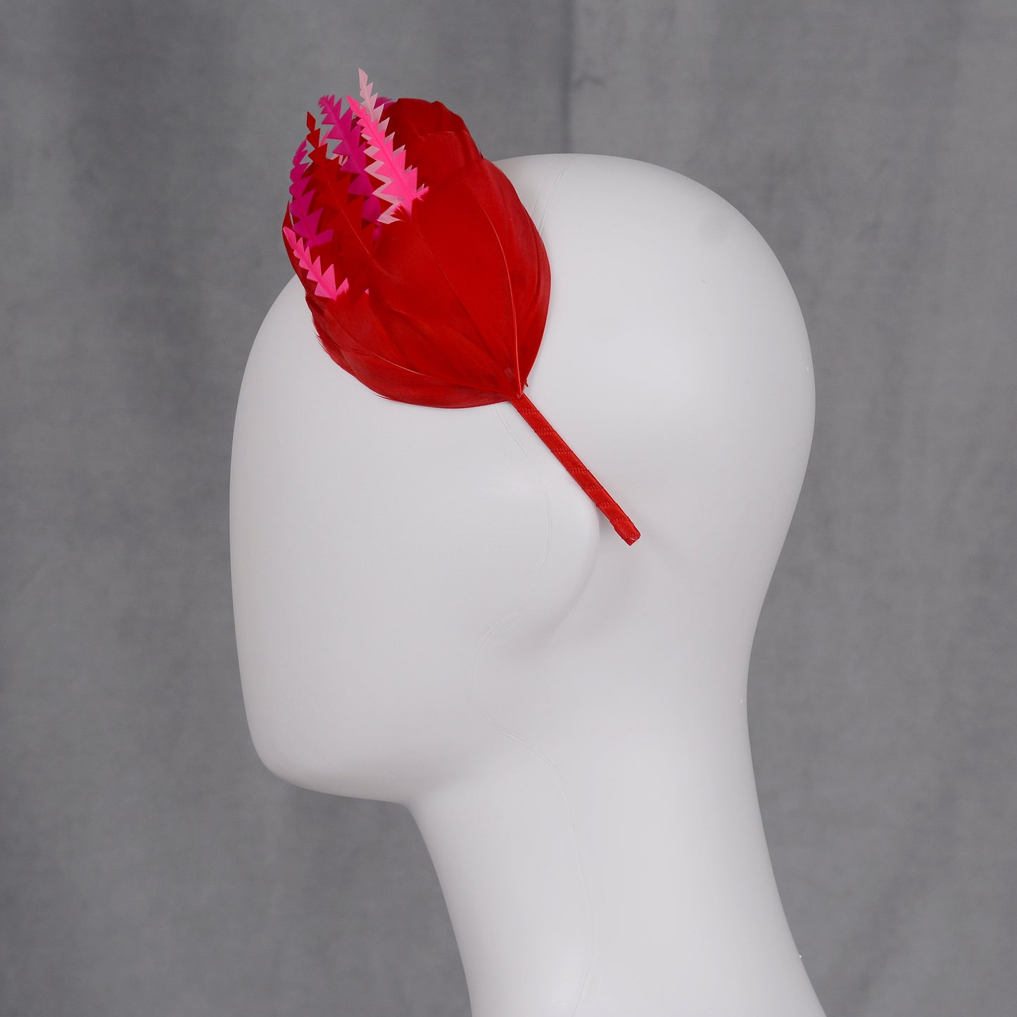 Red and Pink Feather Fascinator Headband No.013