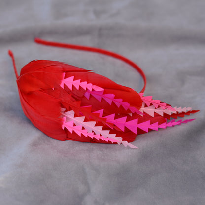 Red and Pink Feather Fascinator Headband No.013