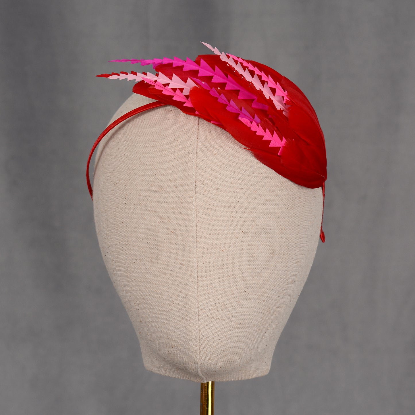Red and Pink Feather Fascinator Headband No.013