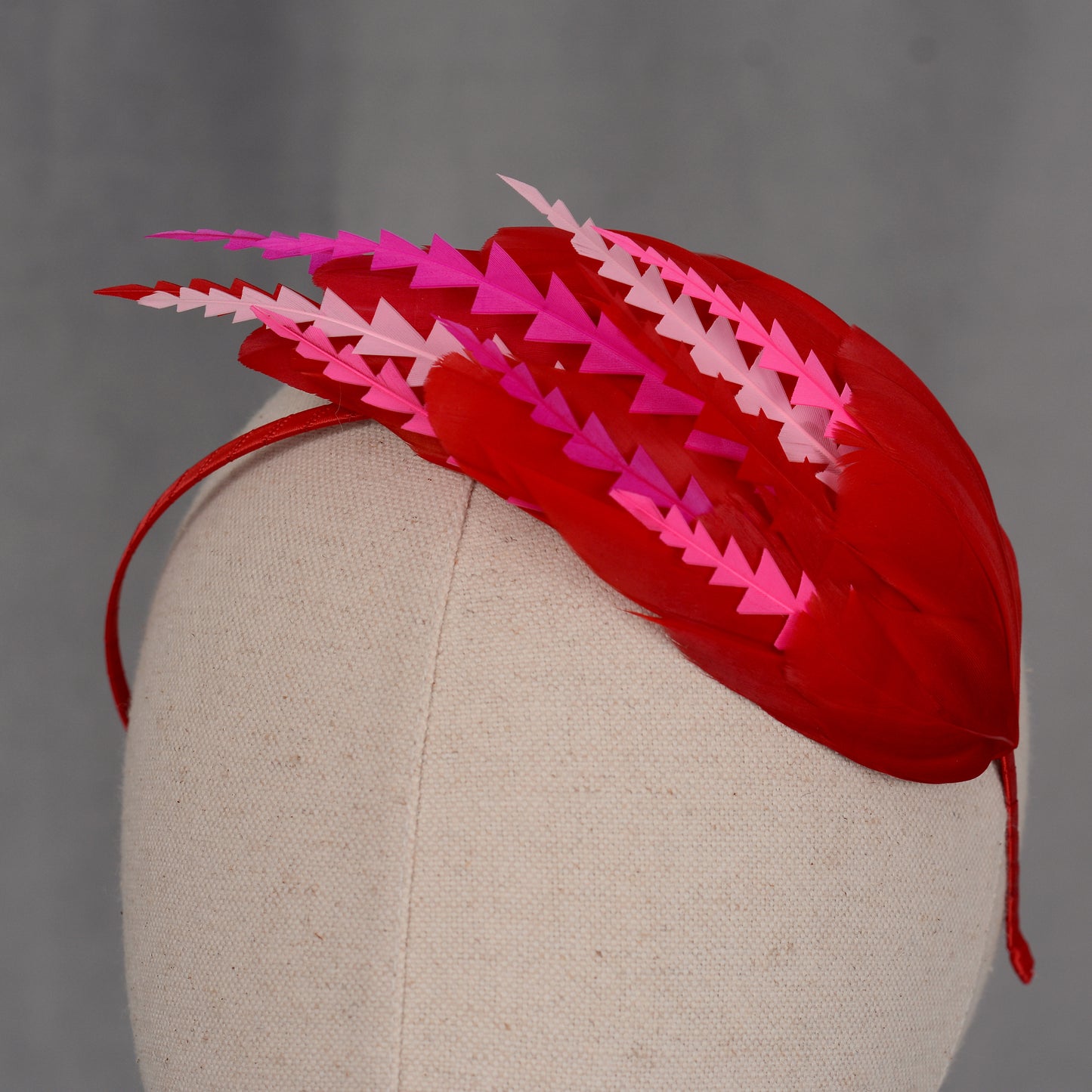 Red and Pink Feather Fascinator Headband No.013