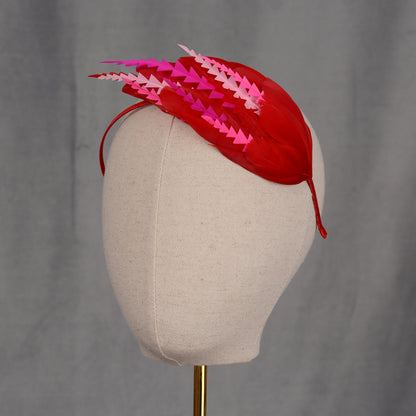 Red and Pink Feather Fascinator Headband No.013