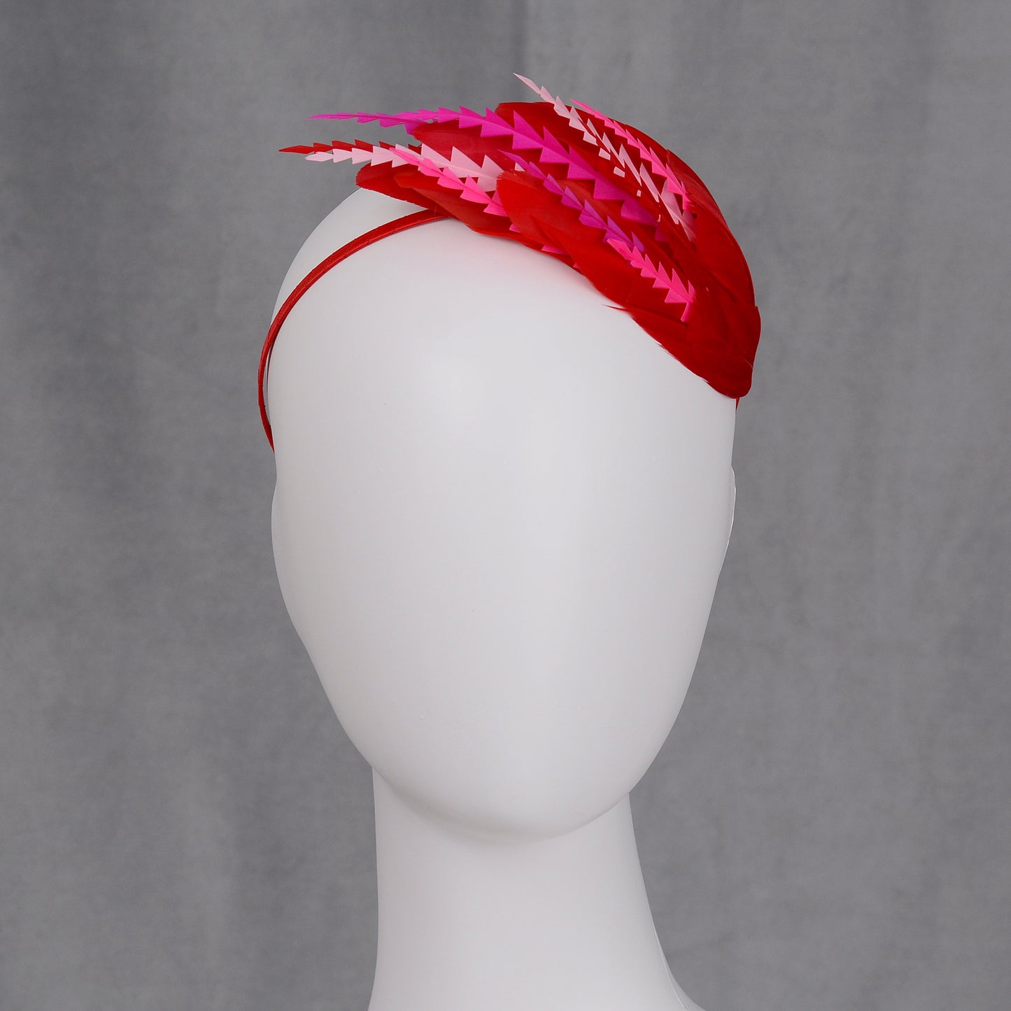 Red and Pink Feather Fascinator Headband No.013