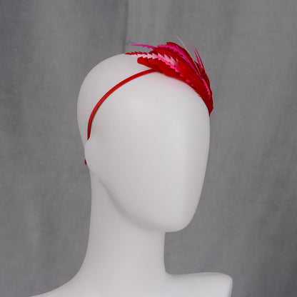 Red and Pink Feather Fascinator Headband No.013